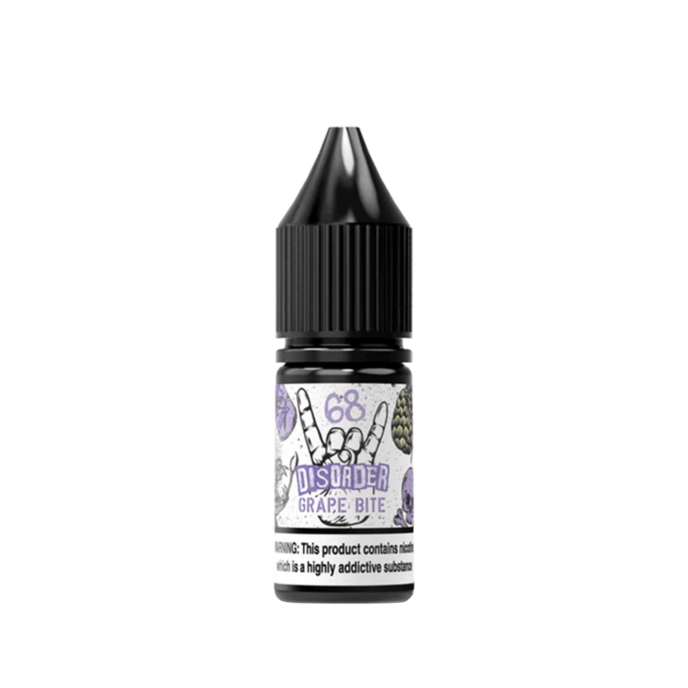 Disorder Grape Bite 10ml vape juice bottle with black cap and graphic label.