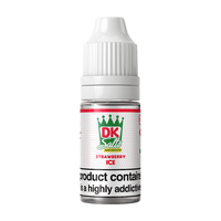 DK Salts Strawberry Ice e-liquid bottle with a white cap and warning label.