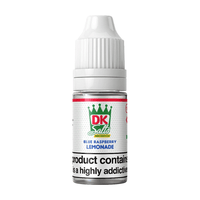 DK Salts Blue Raspberry Lemonade e-liquid bottle with a white cap and colourful label.