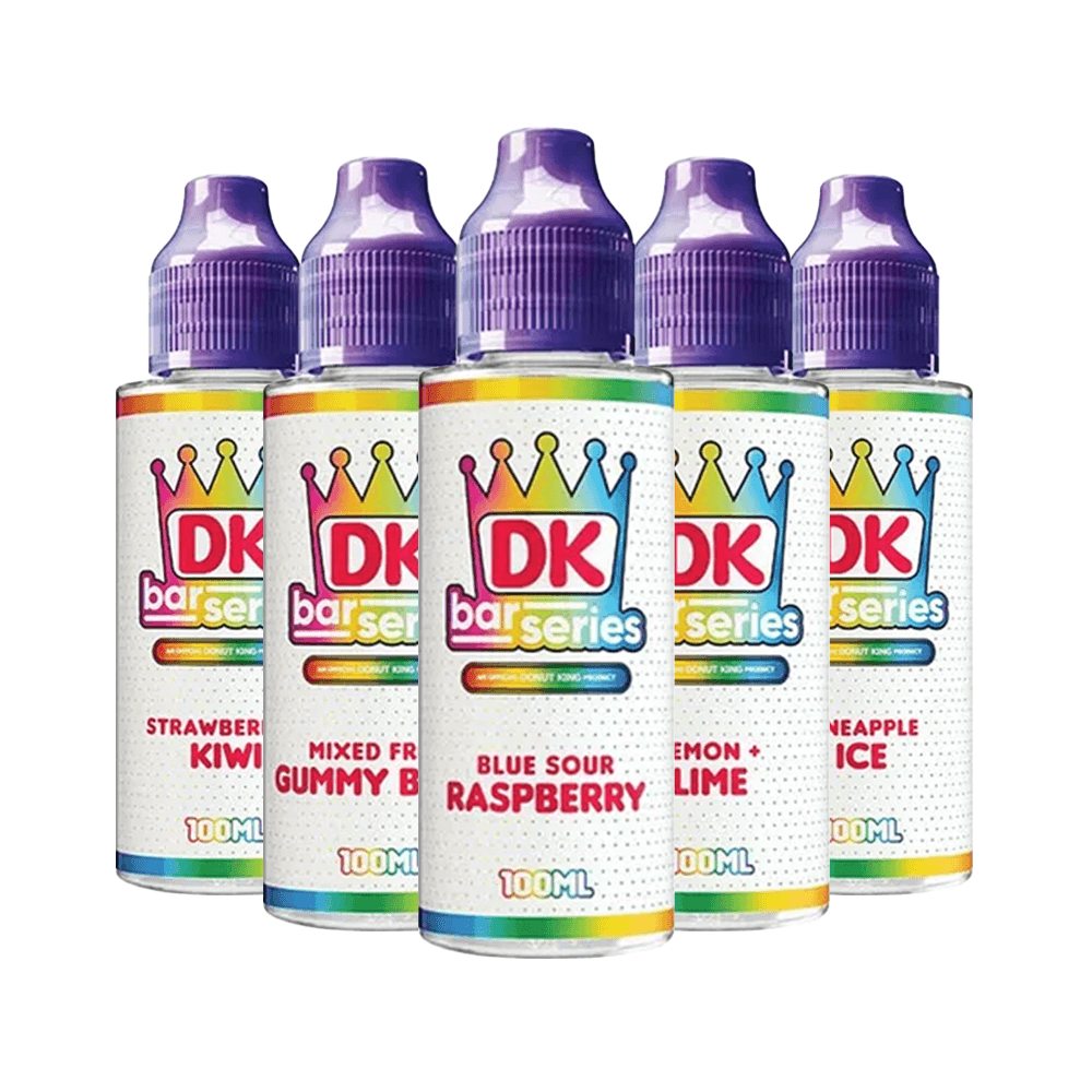 Five DK Bar Series 100ml shortfill bottles in various fruity flavours.