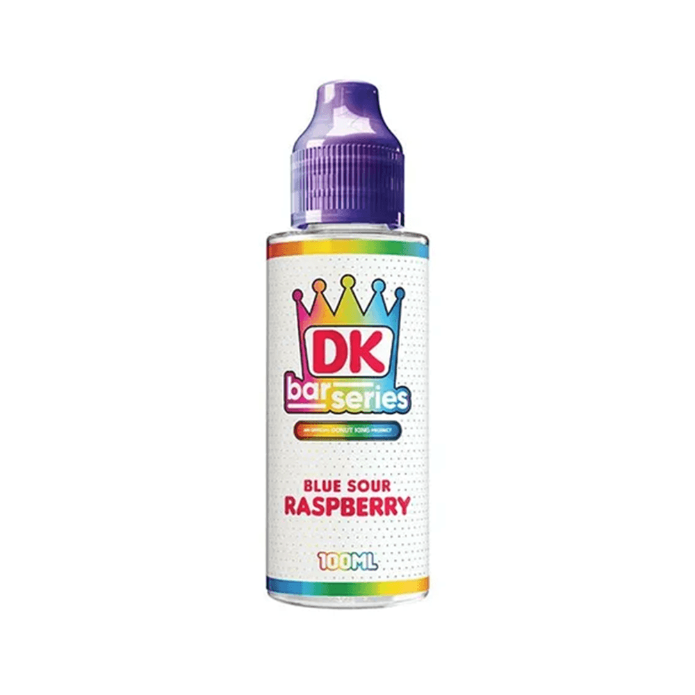 DK Bar Series Blue Sour Raspberry 100ml shortfill bottle with a colourful crown logo.