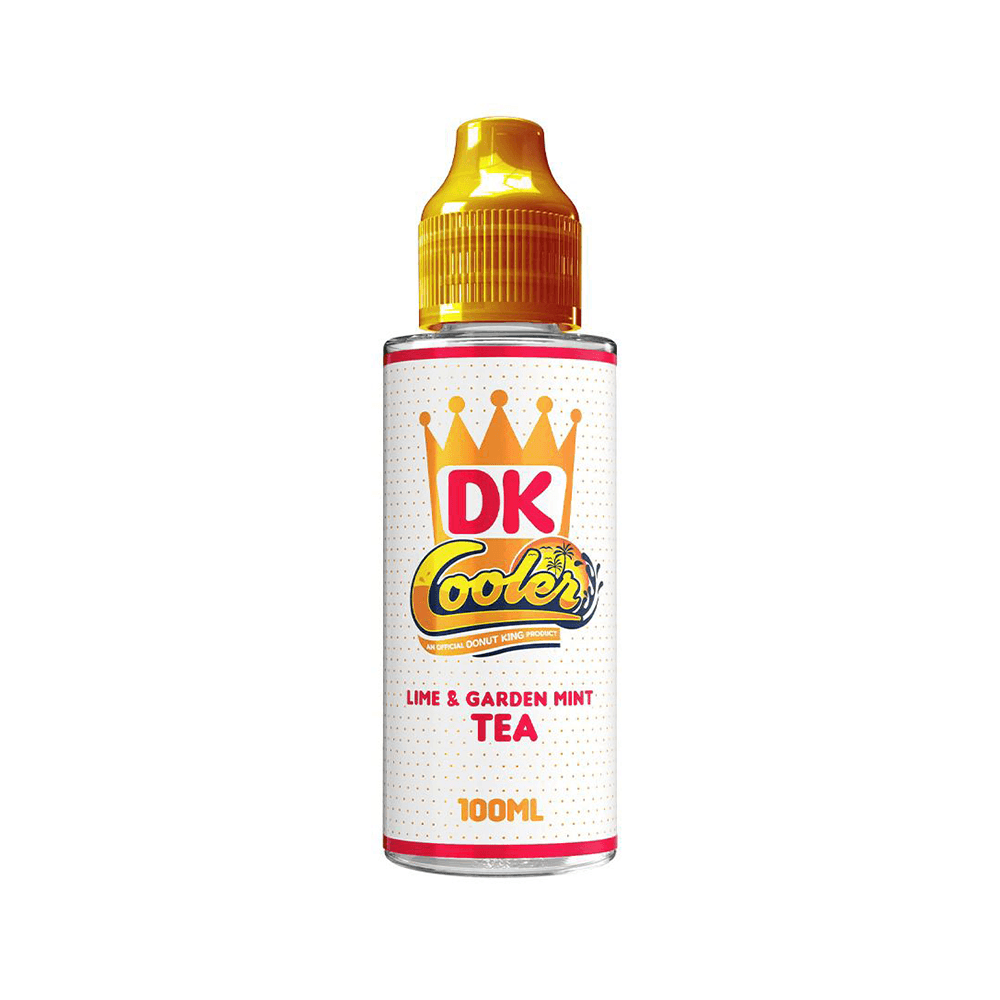 DK Cooler's Lime & Garden Mint Tea vape juice, 100ml bottle, with yellow cap.