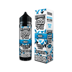Five Seriously Pod Fill Max e-liquid bottles in various flavours, including Blackcurrant Citrus.