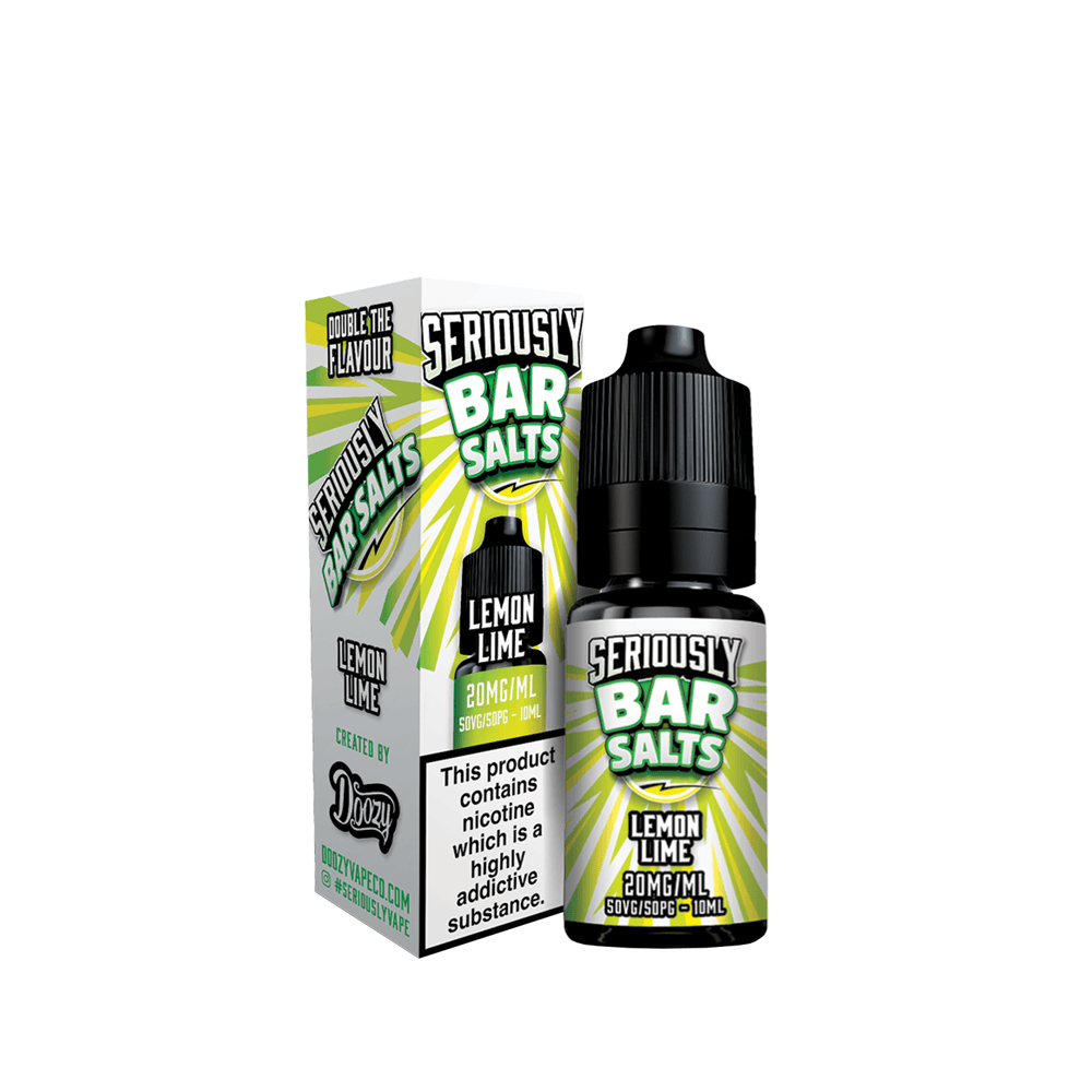 Doozy Seriously Bar Salts Lemon Lime 10ml vape juice bottle and packaging.