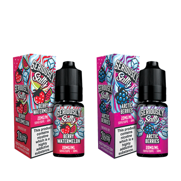 Doozy Seriously Salty vape juice bottles: Berry Watermelon and Arctic Berries flavours.