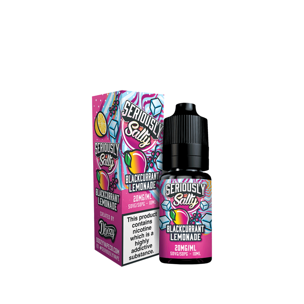 Doozy Seriously Salty Blackcurrant Lemonade 10ml vape juice bottle and packaging.