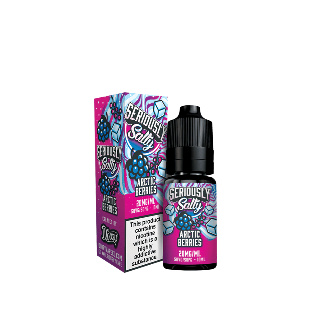 Doozy Seriously Salty e-liquid, Arctic Berries flavour, 10ml bottle and box.