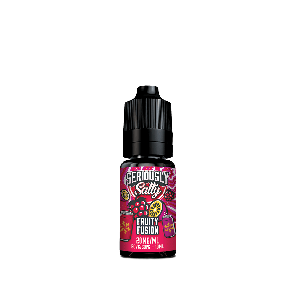 Doozy Seriously Salty Fruity Fusion 10ml vape juice bottle, black cap, vibrant label design.