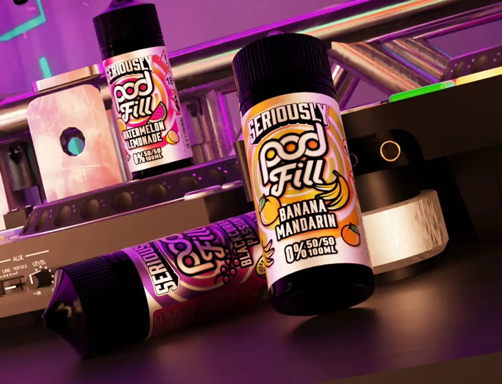 Doozy Seriously Pod Fill 100ml shortfill e-liquids including Watermelon Lemonade, Banana Mandarin and Blackcurrant Lemonade 0mg nicotine bottles