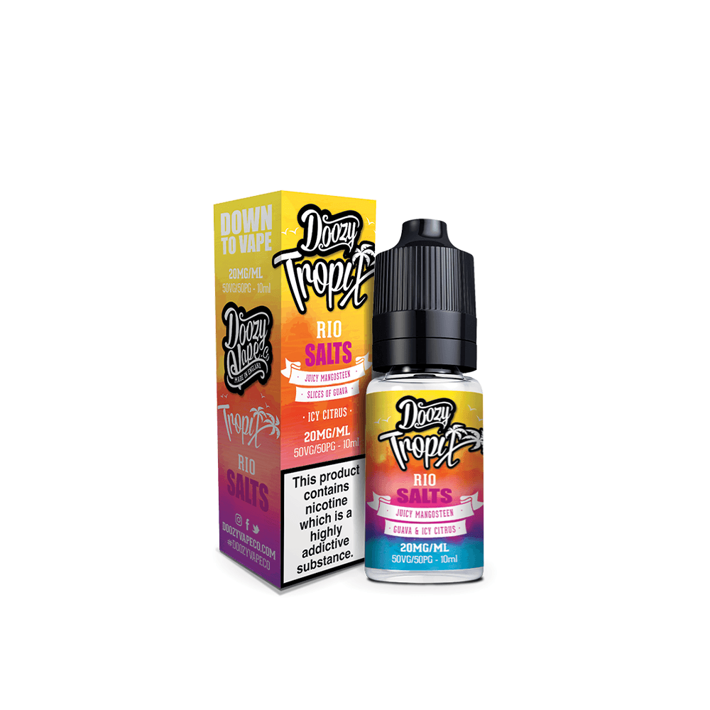 Doozy Tropix Rio Salts e-liquid, 10ml bottle, vibrant packaging, 20mg nicotine strength.