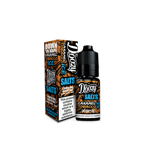 Doozy Vape Salts Caramel Tobacco e-liquid bottle and packaging.