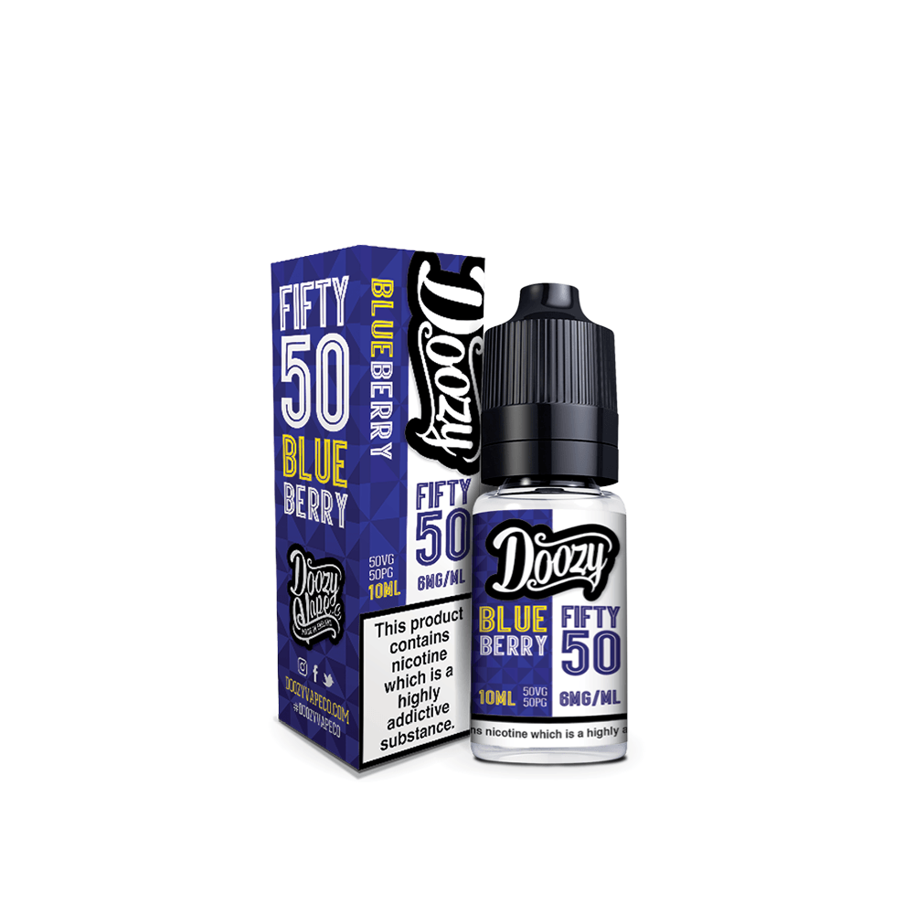 Doozy Vape Fifty 50 Blueberry e-liquid, 10ml bottle, 6mg nicotine strength.