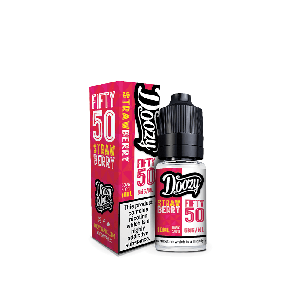 Doozy Vape Fifty 50 Strawberry e-liquid, 10ml bottle, 6mg nicotine strength.