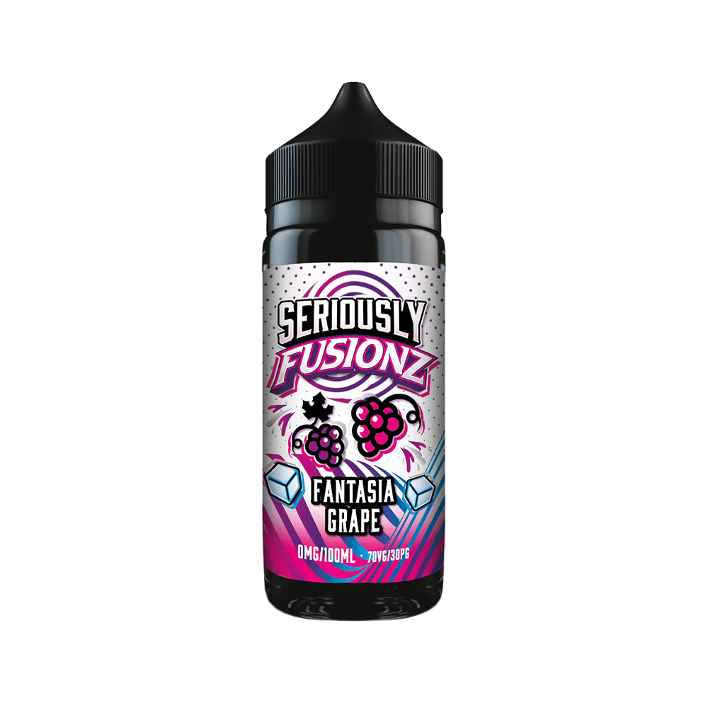 Doozy Vape Fusionz Fantasia Grape 100ml shortfill bottle with vibrant design.