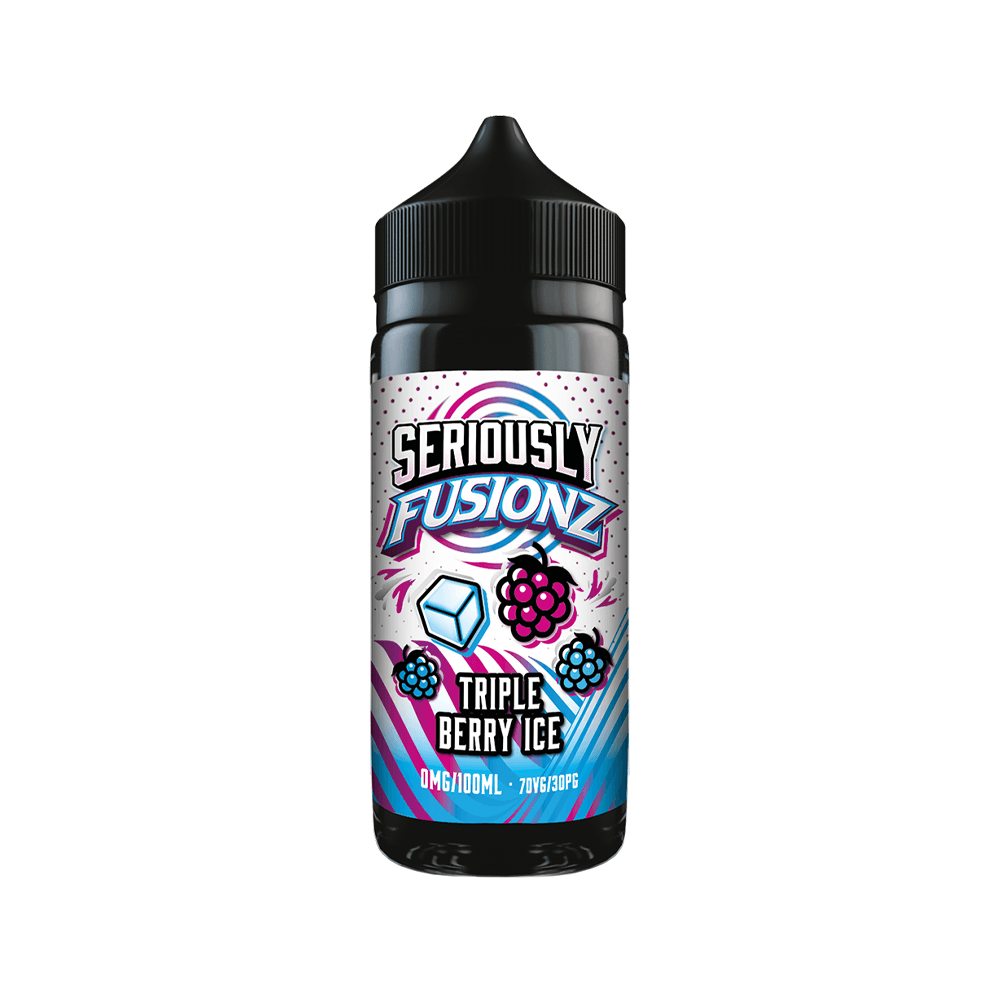 Doozy Vape Co. Seriously Fusionz Triple Berry Ice 100ml bottle with colourful berry graphics.