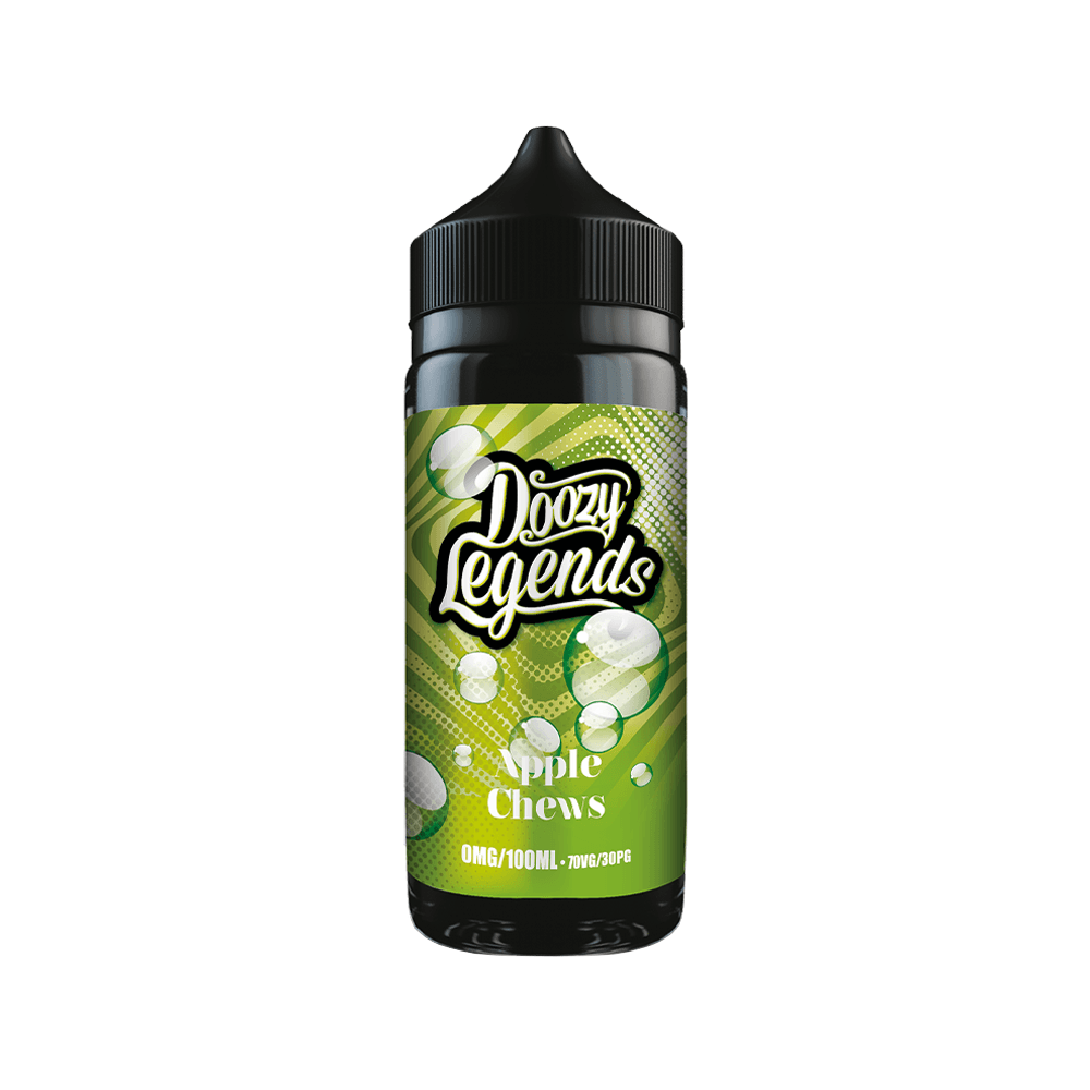 Doozy Legends Apple Chews vape juice, 100ml bottle with green label.