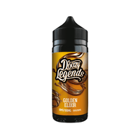 Doozy Legends Golden Elixir vape juice bottle with a black cap and gold label.