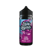 Doozy Legends Cool Crush 100ml shortfill e-liquid bottle with vibrant blue and pink label.