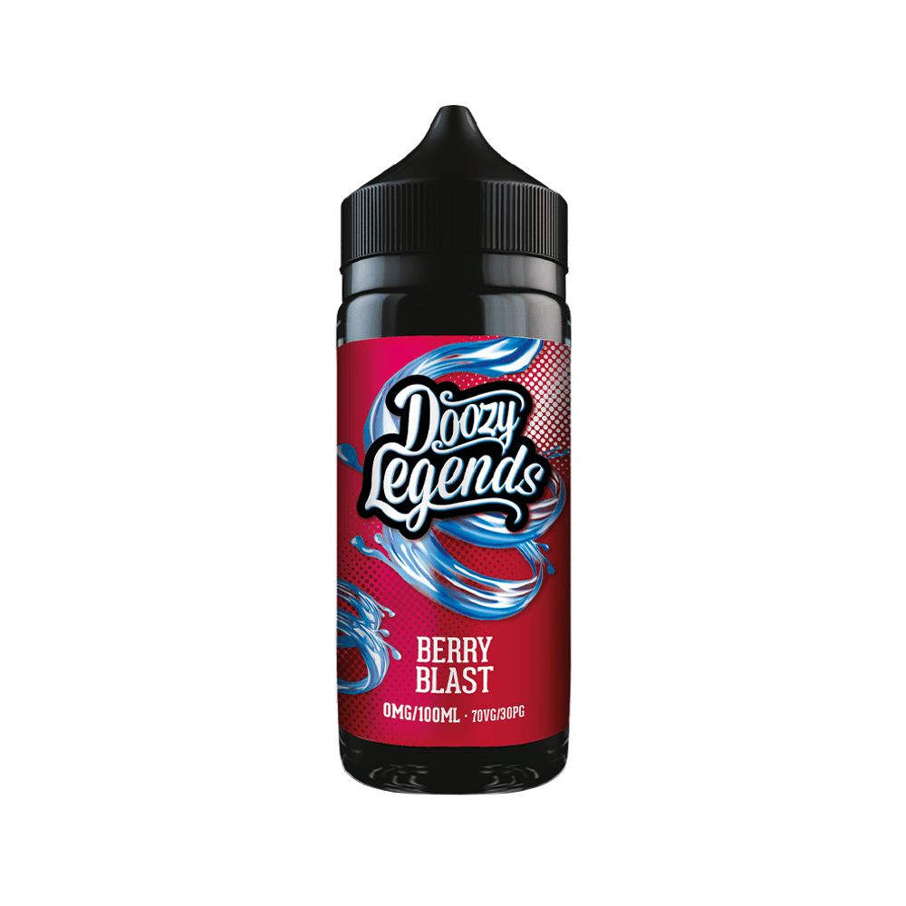 Doozy Legends Berry Blast vape juice bottle, 100ml, red and blue label.