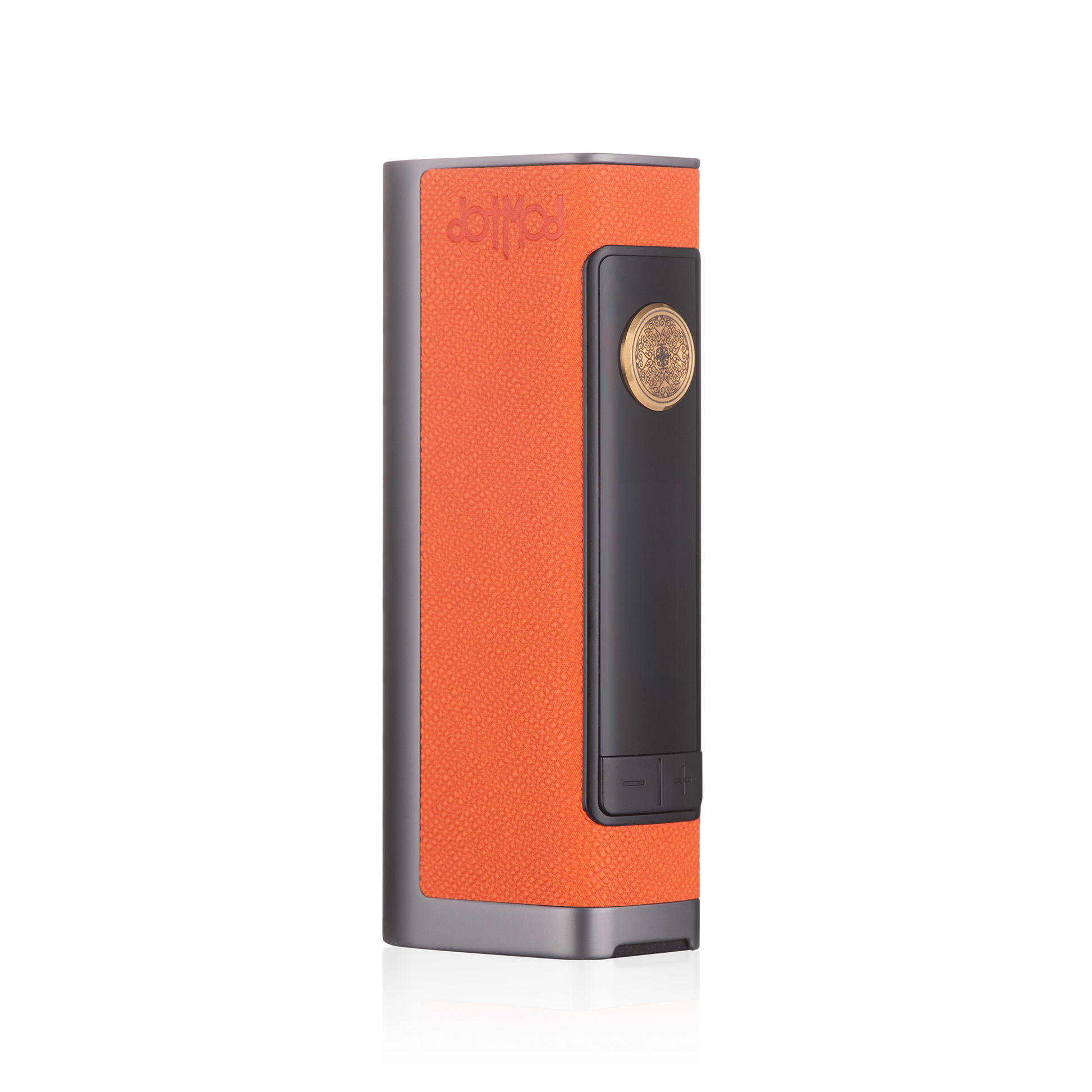 Orange Dotmod Dotbox 100W Box Mod with a sleek, textured design.