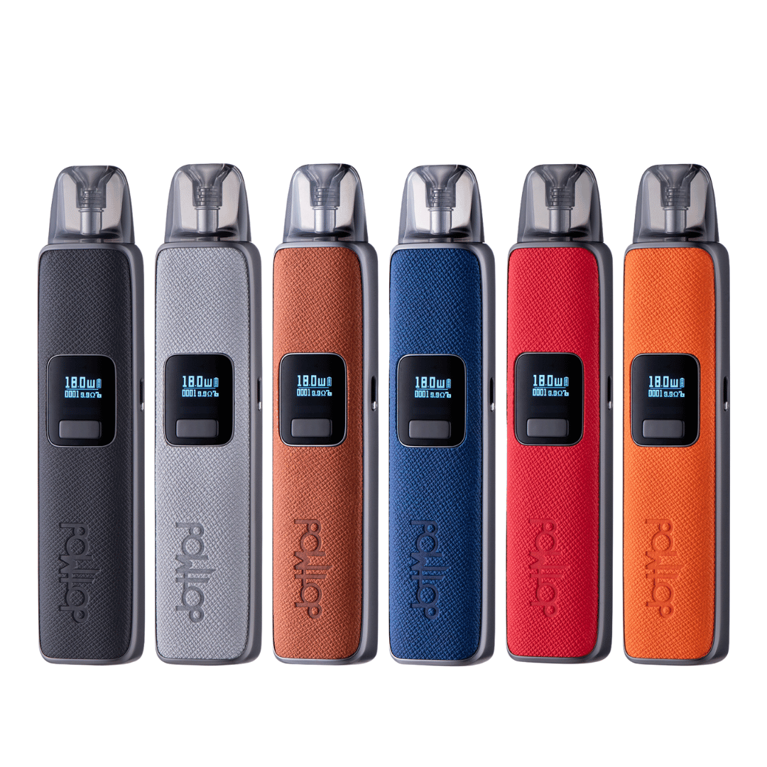 Six Dotmod Dotpod Pro kits in various colours displayed in a row.