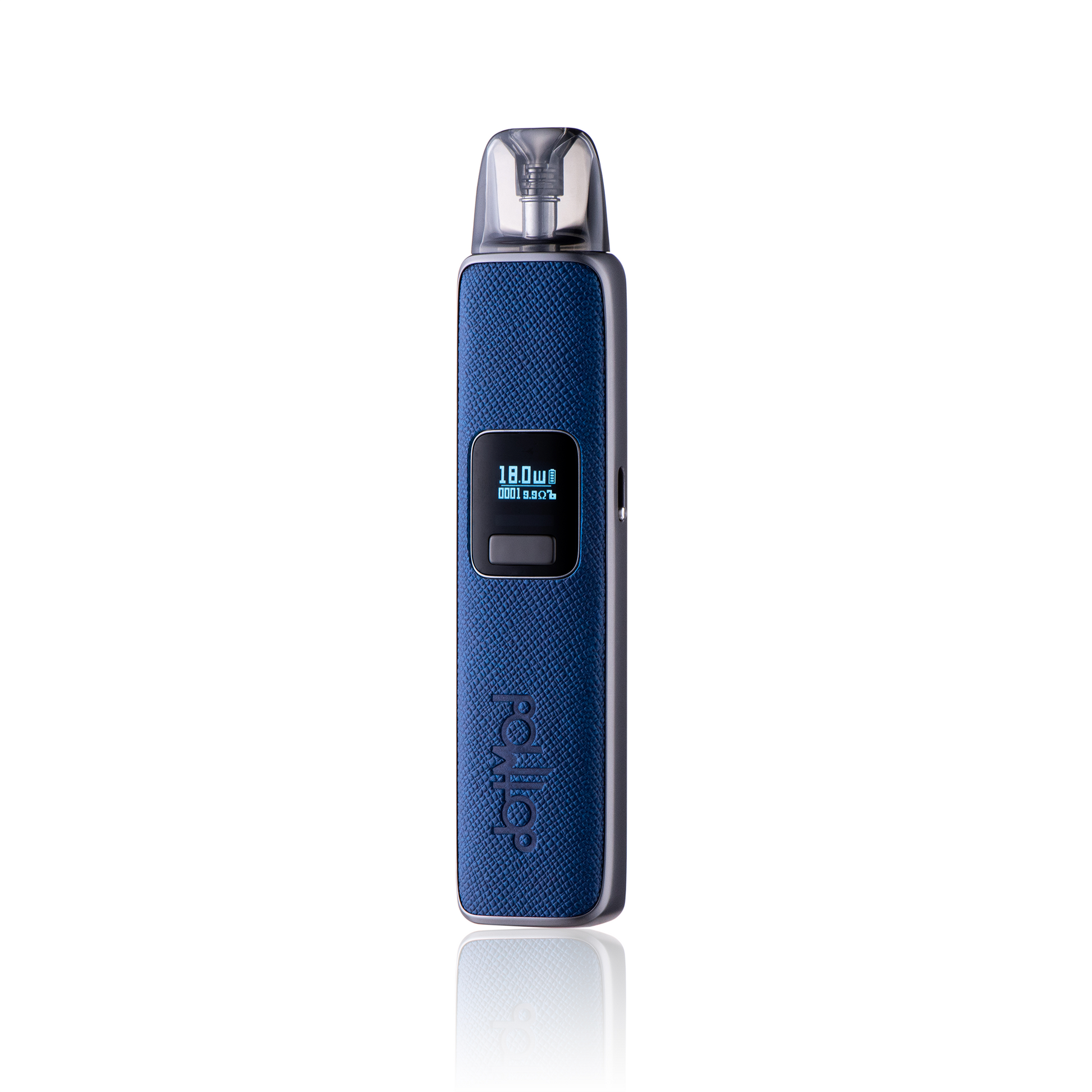 Dotmod DotPod Pro vape kit in royal blue with a digital display.