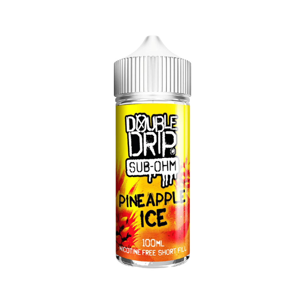 Double Drip Pineapple Ice 100ml vape juice bottle with vibrant yellow and orange design.