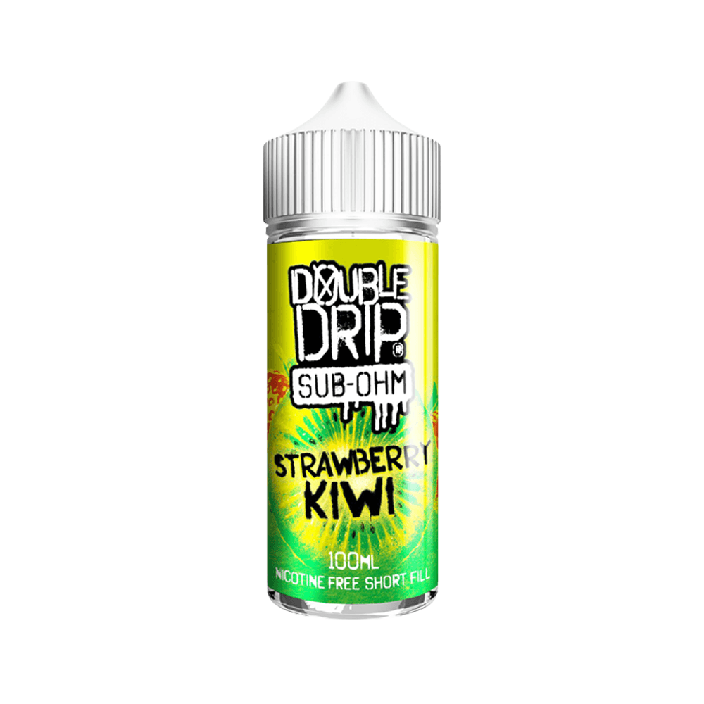 Double Drip Strawberry Kiwi 100ml e-liquid bottle with vibrant fruit graphics.