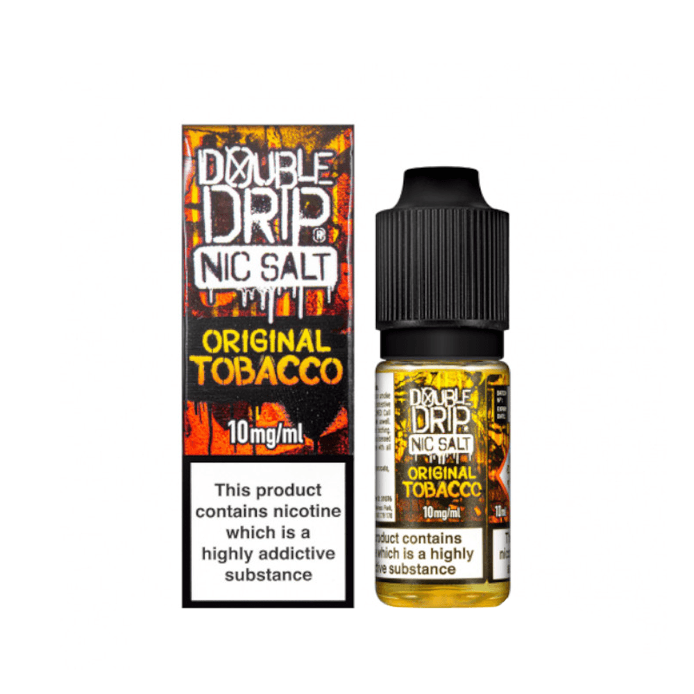 Double Drip Nic Salt Original Tobacco e-liquid bottle and box, 10mg/ml nicotine strength.