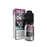 Double Drip Black Ice Nic Salt e-liquid bottle and box, 20mg/ml, with graffiti-style branding.