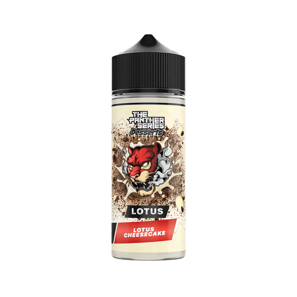 Vape juice bottle, Panther Series Desserts, Lotus Cheesecake flavour, 100ml shortfill.