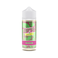 Drifter Sourz Rhubarb vape juice bottle, green and pink label.