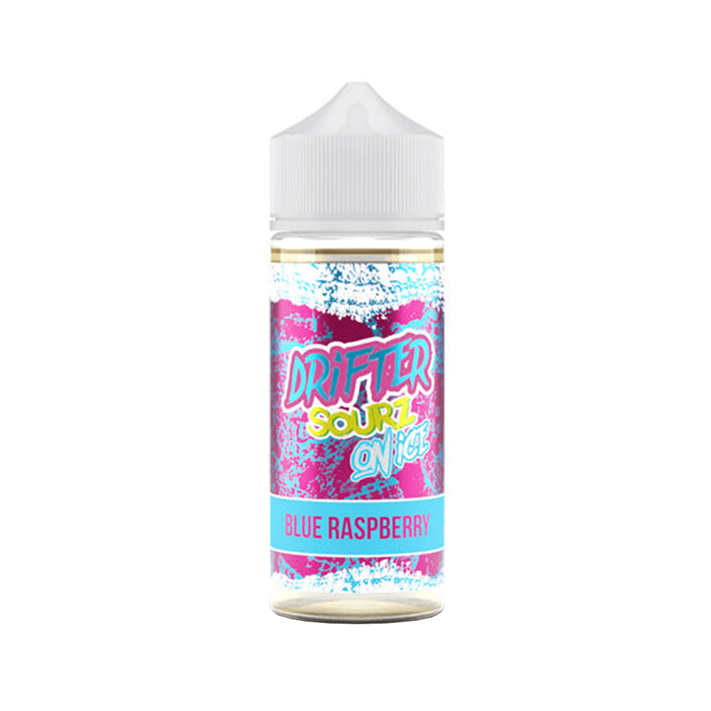 Drifter Sourz On Ice Blue Raspberry 100ml vape juice bottle with colourful label design.