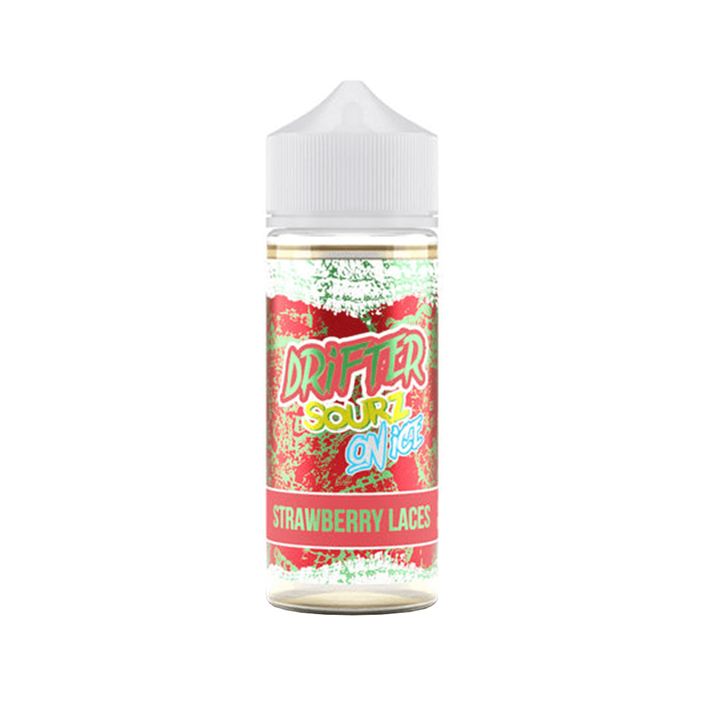 Drifter Sourz On Ice Strawberry Laces 100ml e-liquid bottle with colourful label.