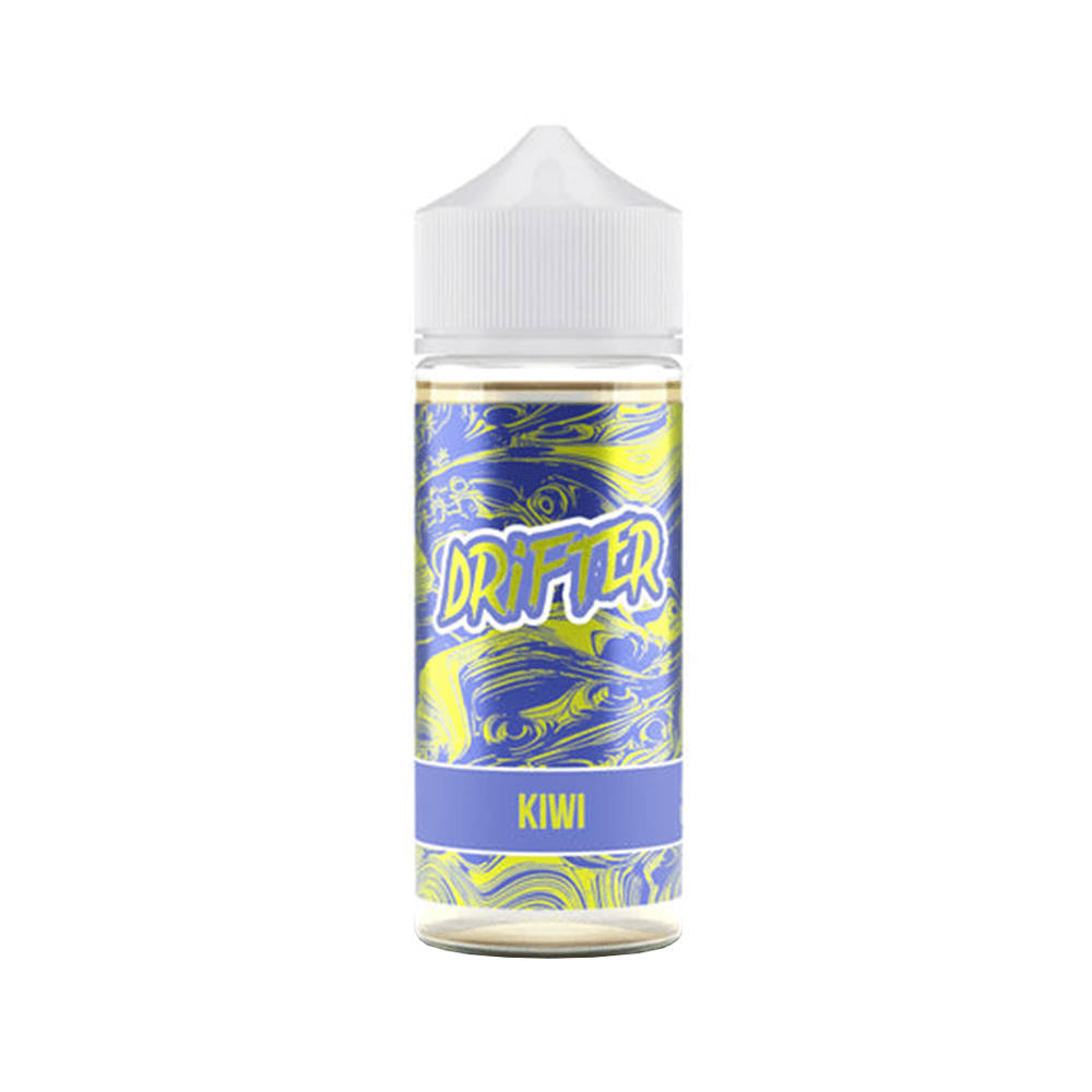 Drifter Kiwi vape juice bottle with vibrant blue and yellow design.