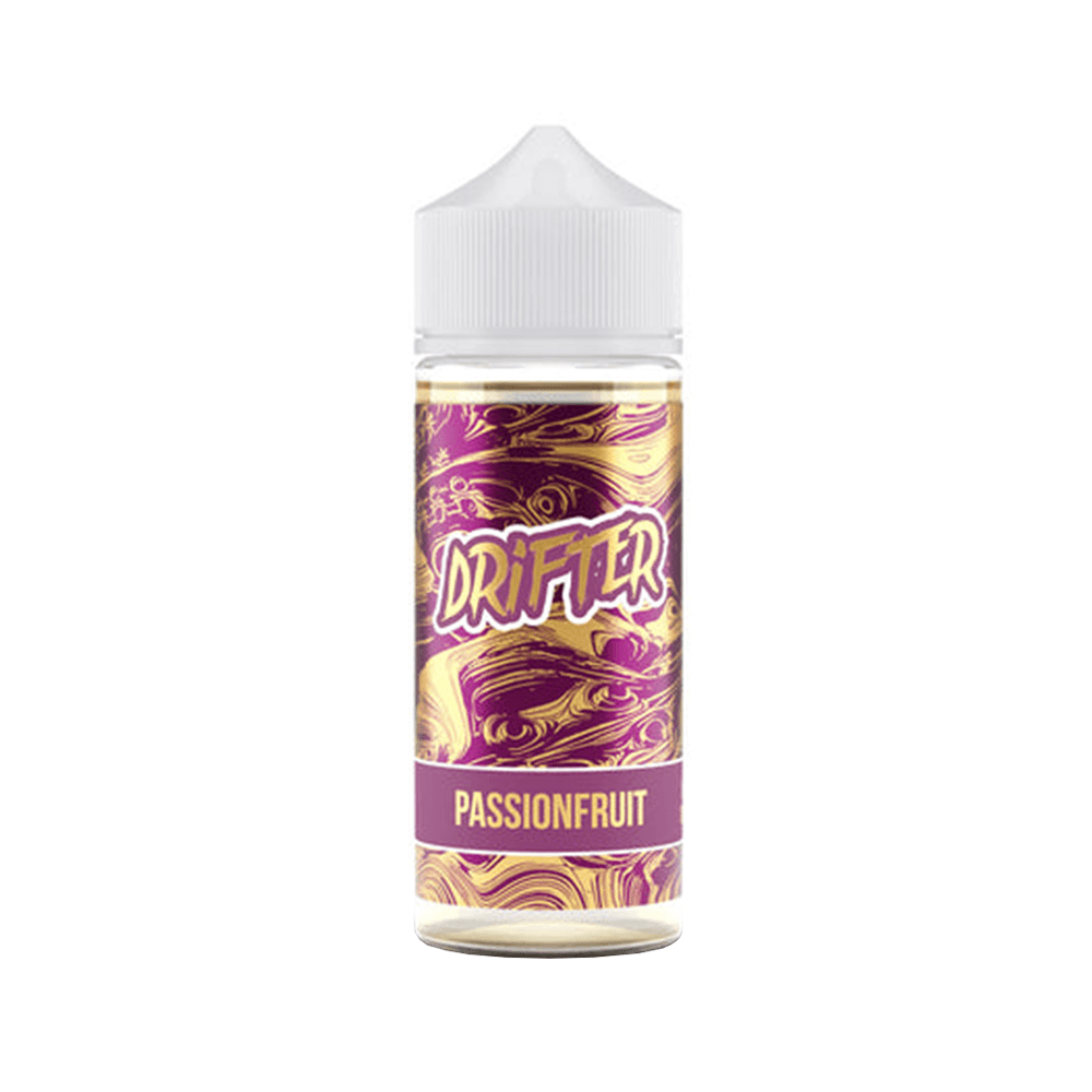 Drifter Passionfruit 100ml Shortfill bottle with purple and gold label design.