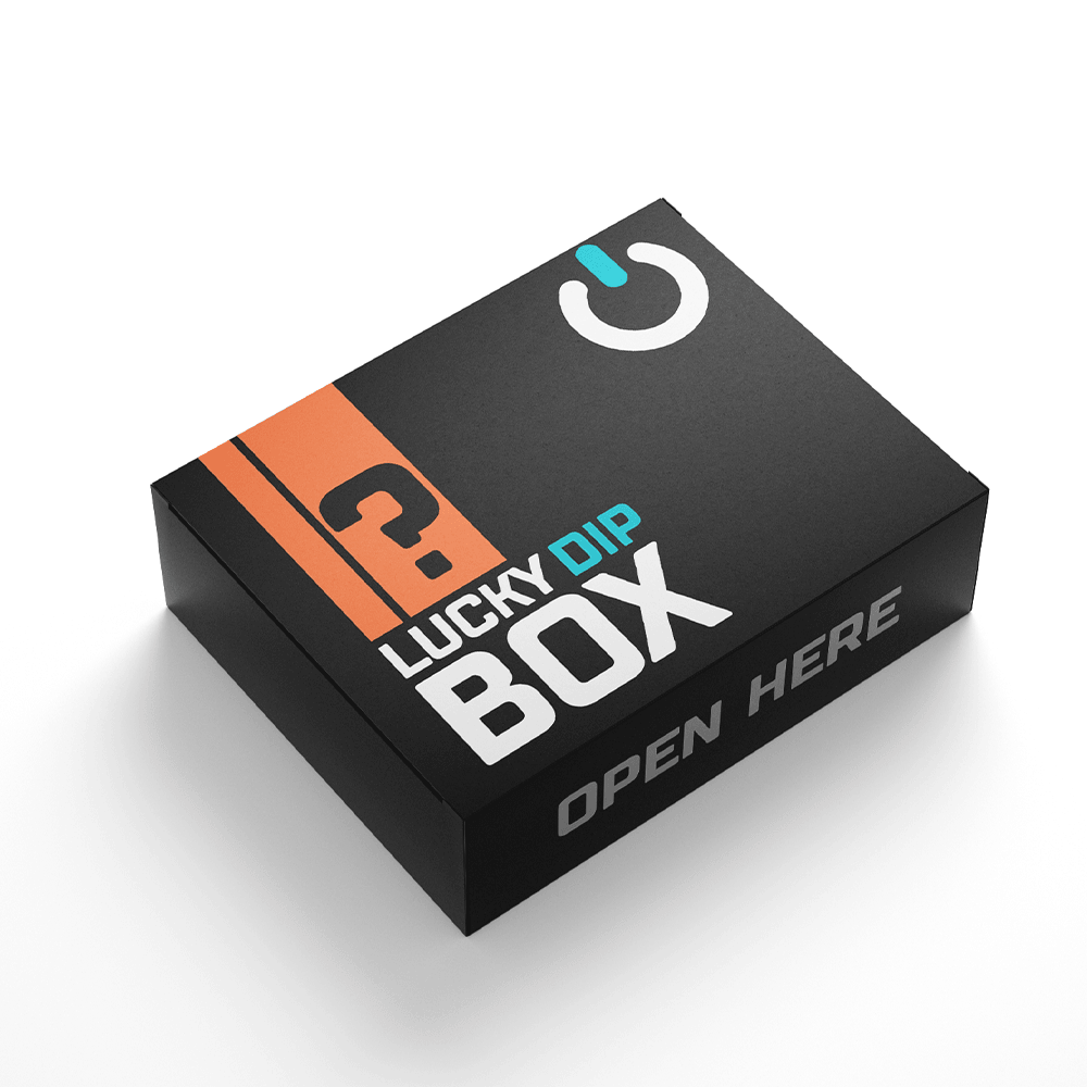 Black box with "Lucky Dip Box" and "Open Here" text on top.