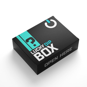 Black "Lucky Dip Box" with teal accents from eCigOne, featuring "Open Here" text.