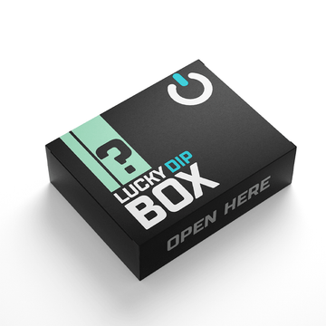 Black Lucky Dip Box with "Open Here" text, featuring a teal accent and a power symbol.