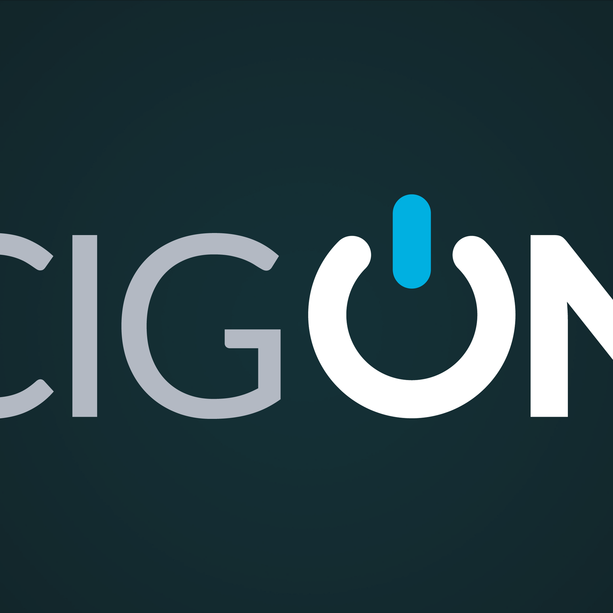 ECIGONE logo with a power button symbol on a dark gradient background.