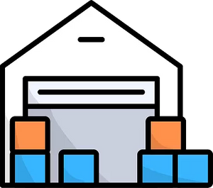 Warehouse with stock boxes outside 