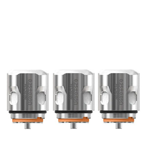 Close-up of Ehpro Raptor tank coils, showing intricate metal design and orange accents.