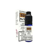 Element 555 Ns/20 nicotine salt e-liquid bottle and box, 10ml size, tobacco flavour.