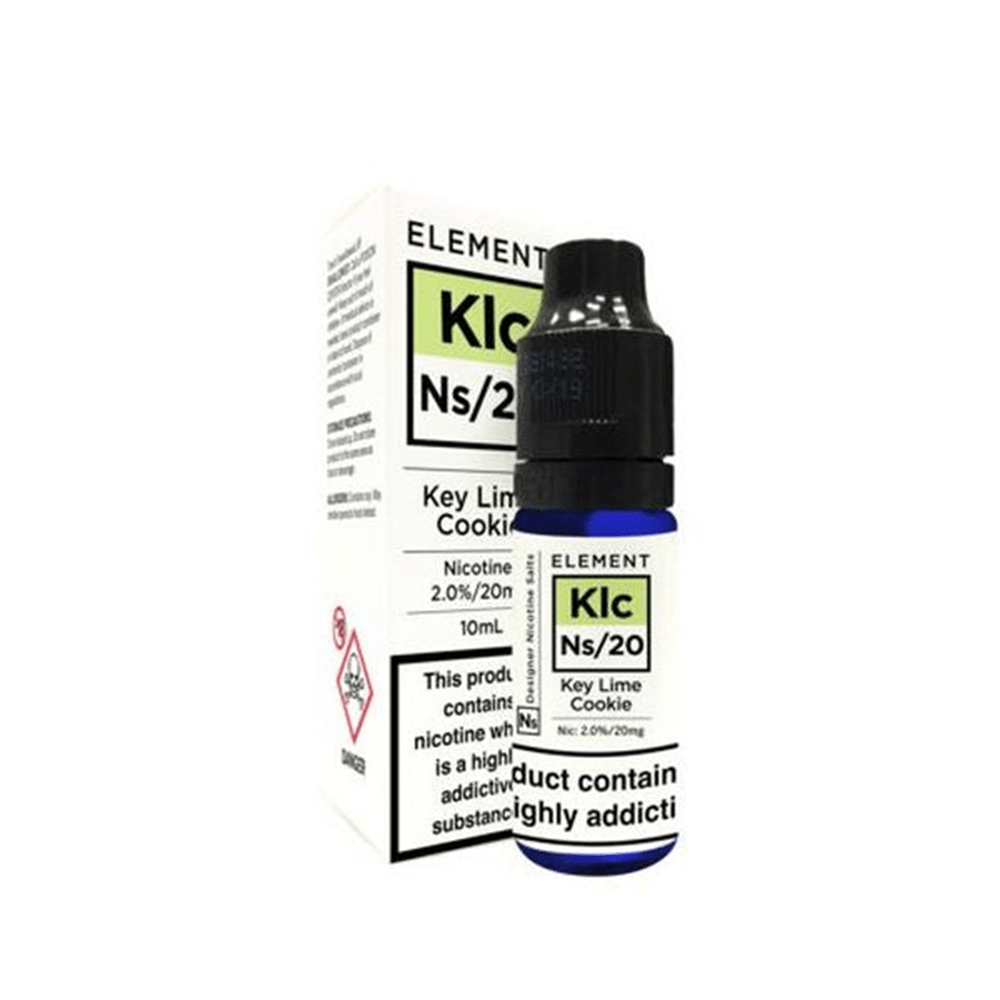 Element Key Lime Cookie 10ml vape juice bottle and box with nicotine warning.