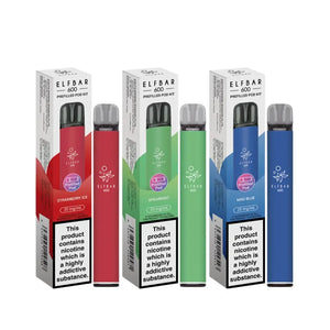 elf bar vape 600 prefilled pod kit in 3 Flavours Strawberry Ice - Spearmint - Mad Blue 