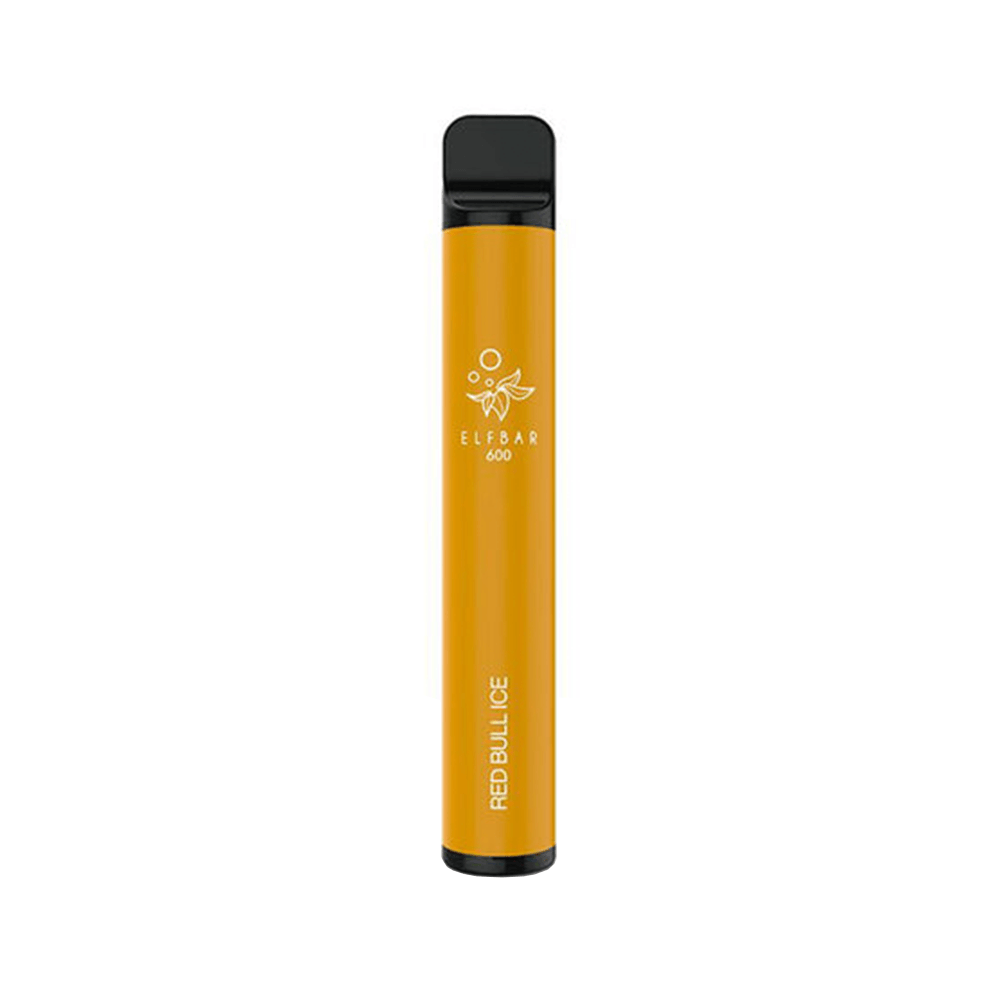 Elf Bar 600 disposable vape pen in Red Bull Ice flavour, orange design.