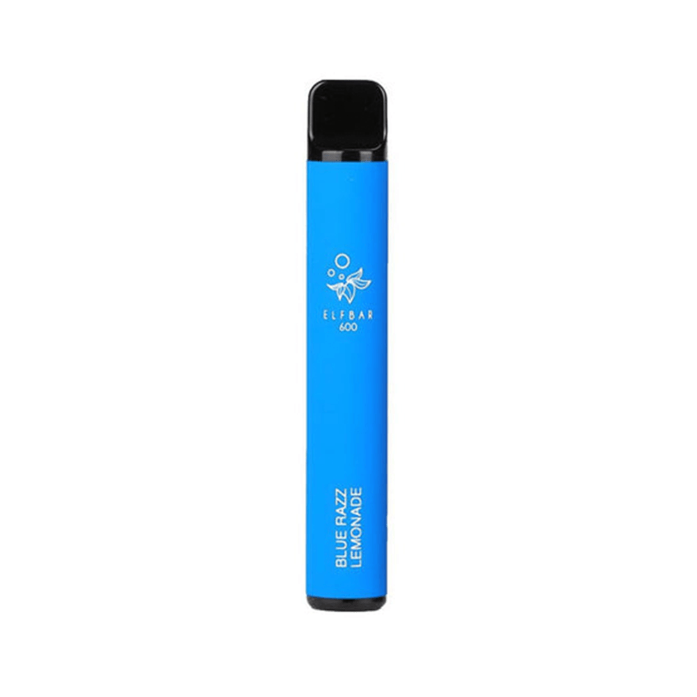 Blue Elf Bar vape pen with "Blue Razz Lemonade" flavour, 600 puffs.