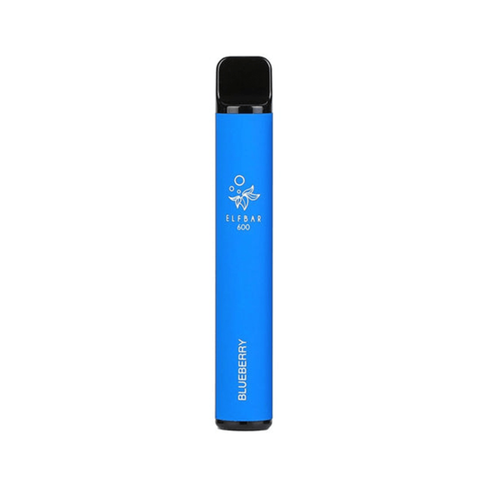 Blue Elf Bar 600 disposable vape pen with blueberry flavour branding.