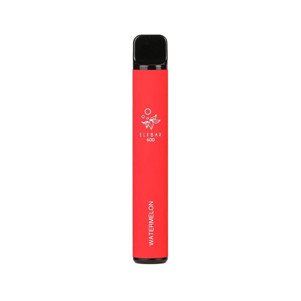 Red Elf Bar disposable vape pen, 600 puffs, watermelon flavour.