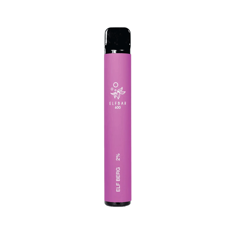 Pink Elf Bar disposable vape pen with 600 puffs, black mouthpiece.